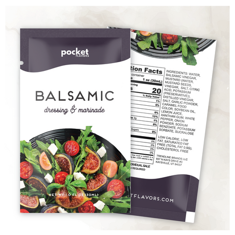 Single serve balsamic salad dressing packet.