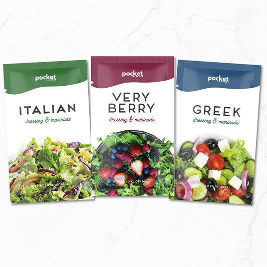 Greek, Italian + Very Berry Salad Dressing Packets - 30 Count