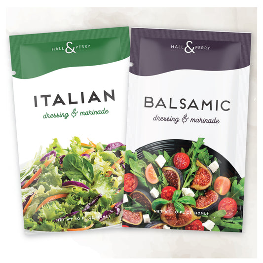 Italian salad dressing and balsamic salad dressing single serve packets. 